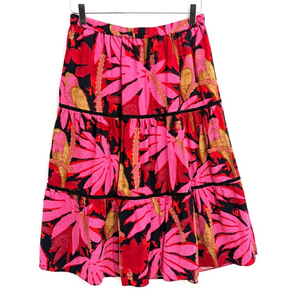 J.Crew Dresses & Skirts - J. Crew Tiered Pull On Midi Skirt Size S Floral Tropical Palm Print Pink Red